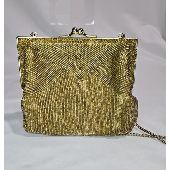 Vintage La‎ Regale Gold Bugle Bead Purse - Picture 2 of 4